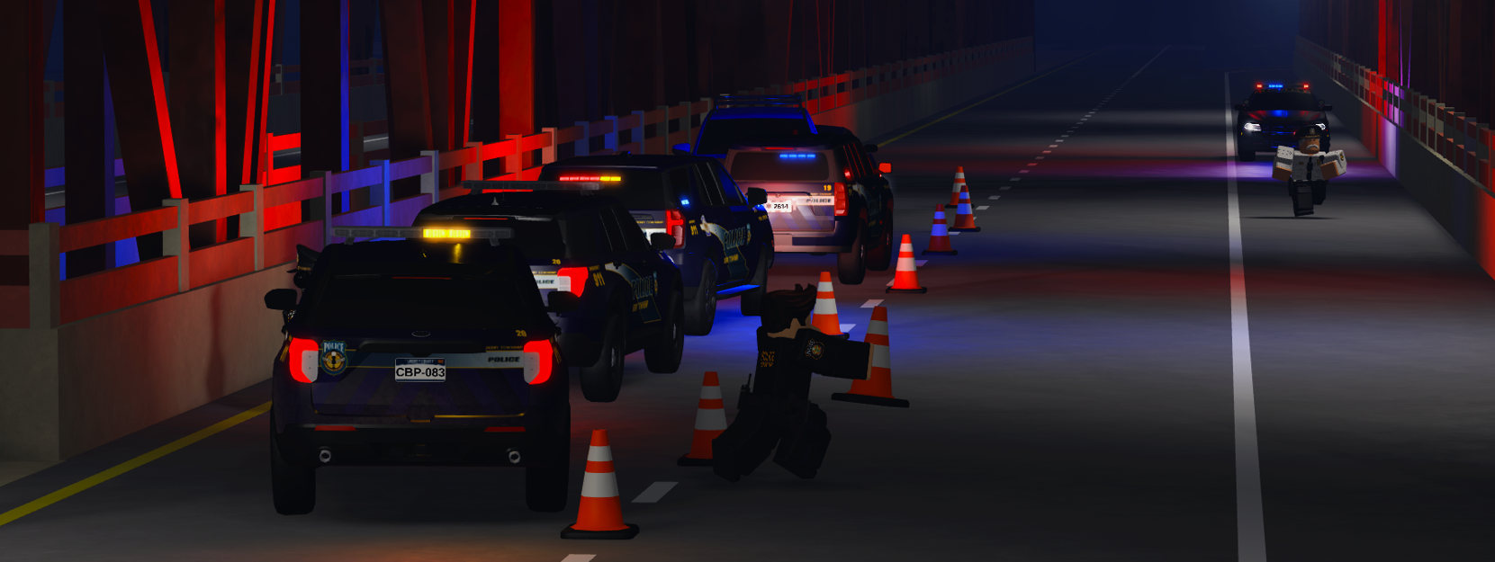Police vehicles at night